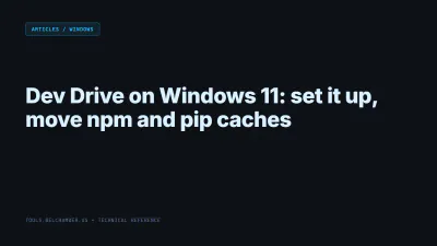 Title card: Dev Drive on Windows 11: set it up, move npm and pip caches
