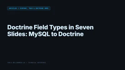 Title card: Doctrine Field Types in Seven Slides: MySQL to Doctrine