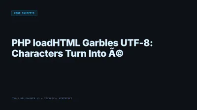 Title card: PHP loadHTML Garbles UTF-8: Characters Turn Into é