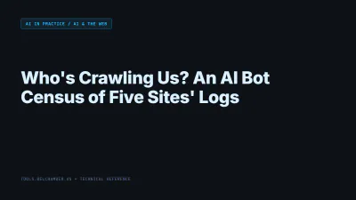 Title card for an AI bot census drawn from five sites' server logs.