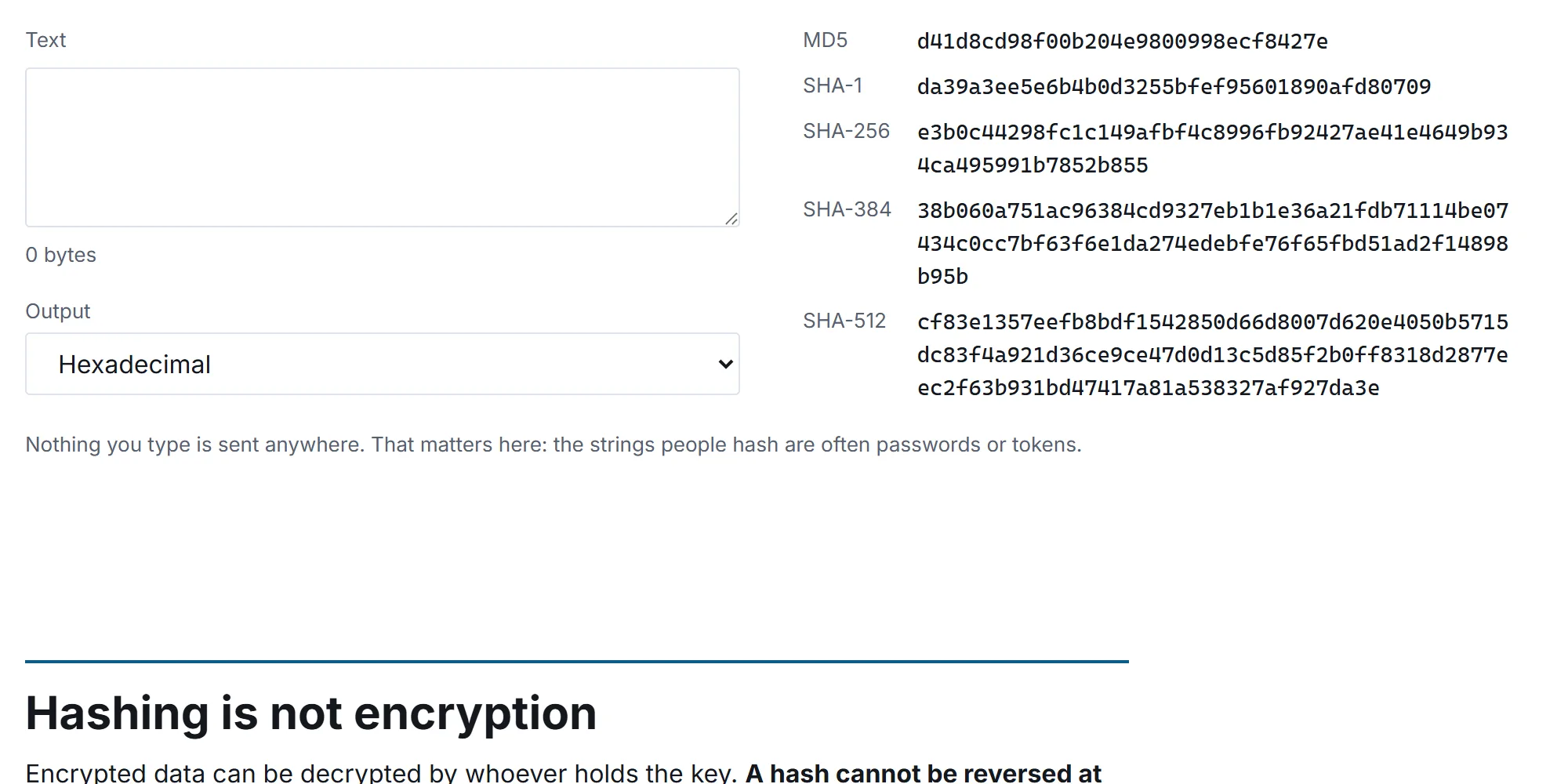 The encryption and hashing in use