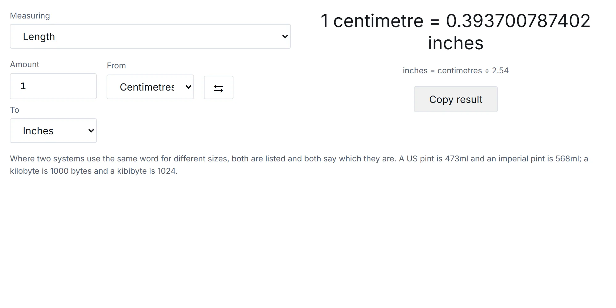 The unit converter in use