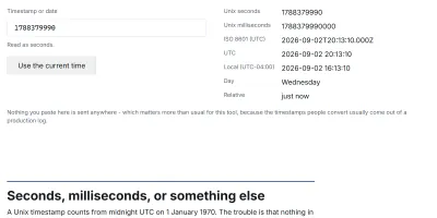 The unix timestamp converter in use