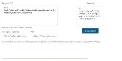 The serialized PHP repair in use
